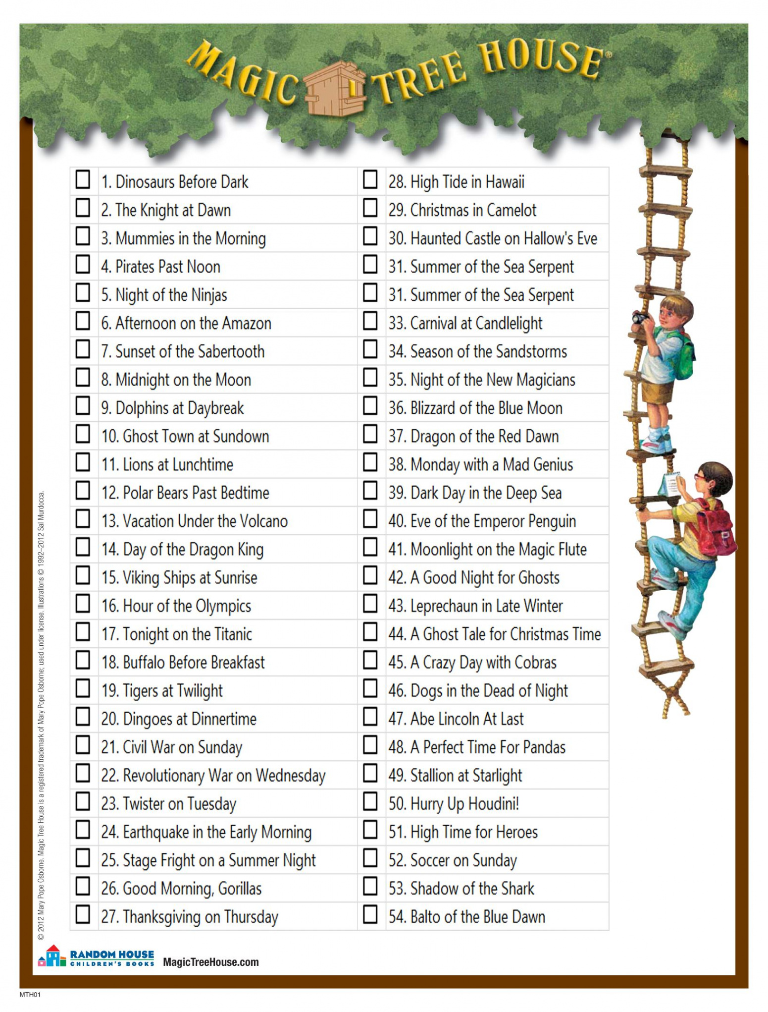 A checklist of all the books in the Magic Tree house Series