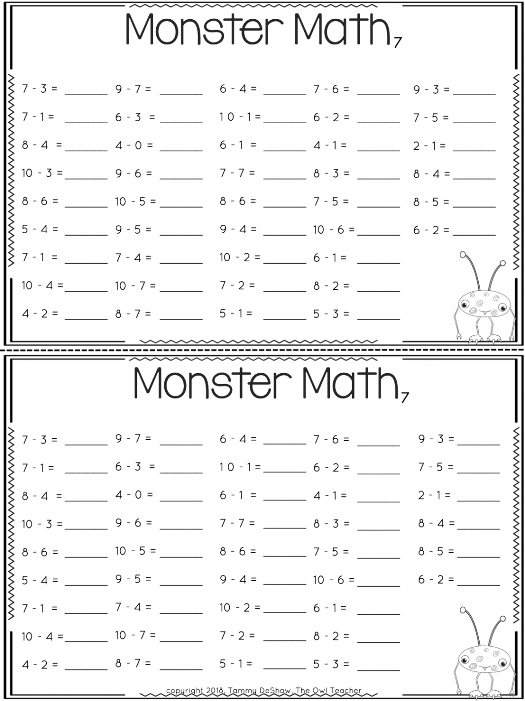 Addition and Subtraction Fact Fluency Practice - The Owl Teacher by Tammy  DeShaw