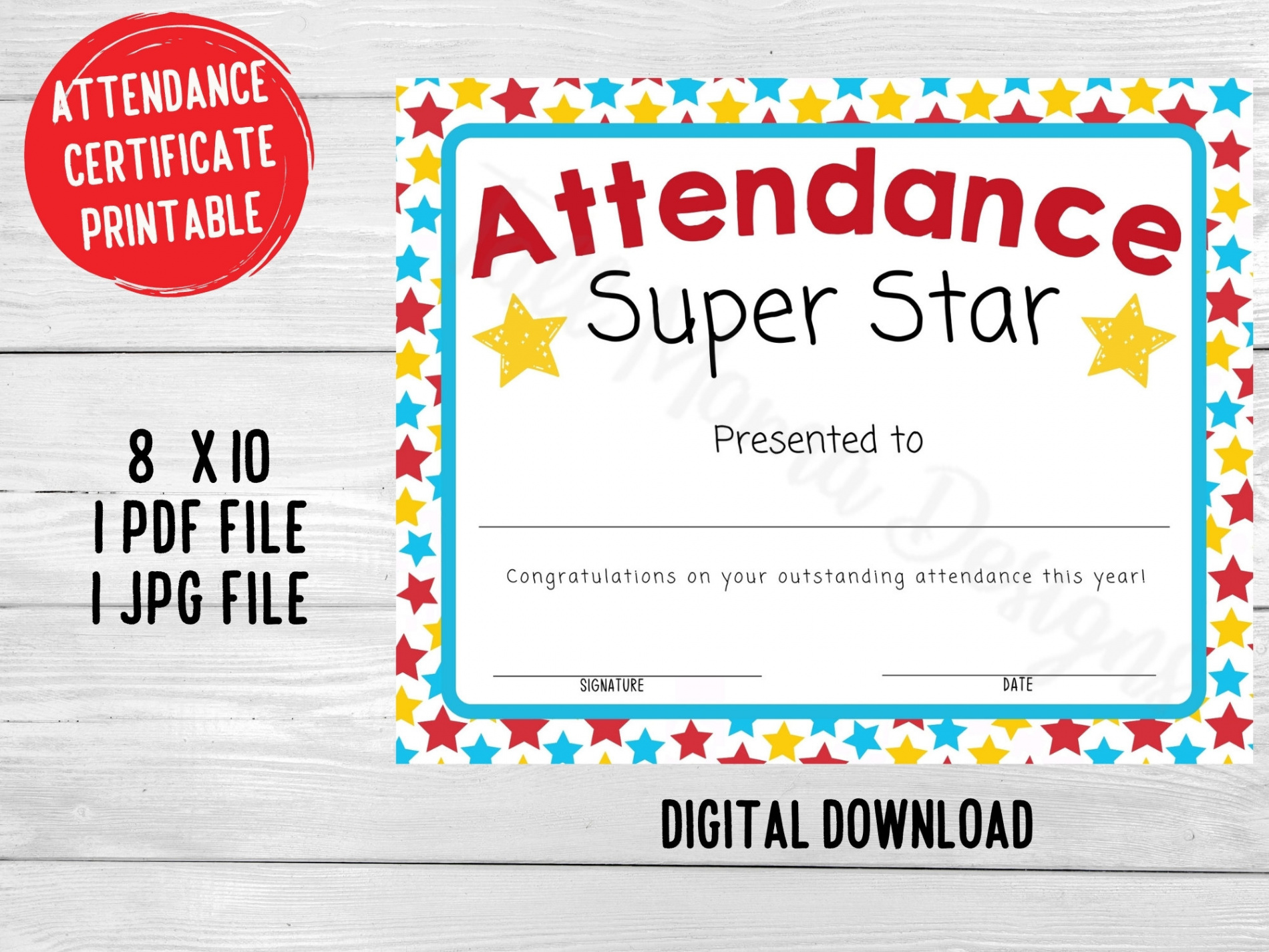 Attendance Award Certificate Printable Perfect Attendance - Etsy