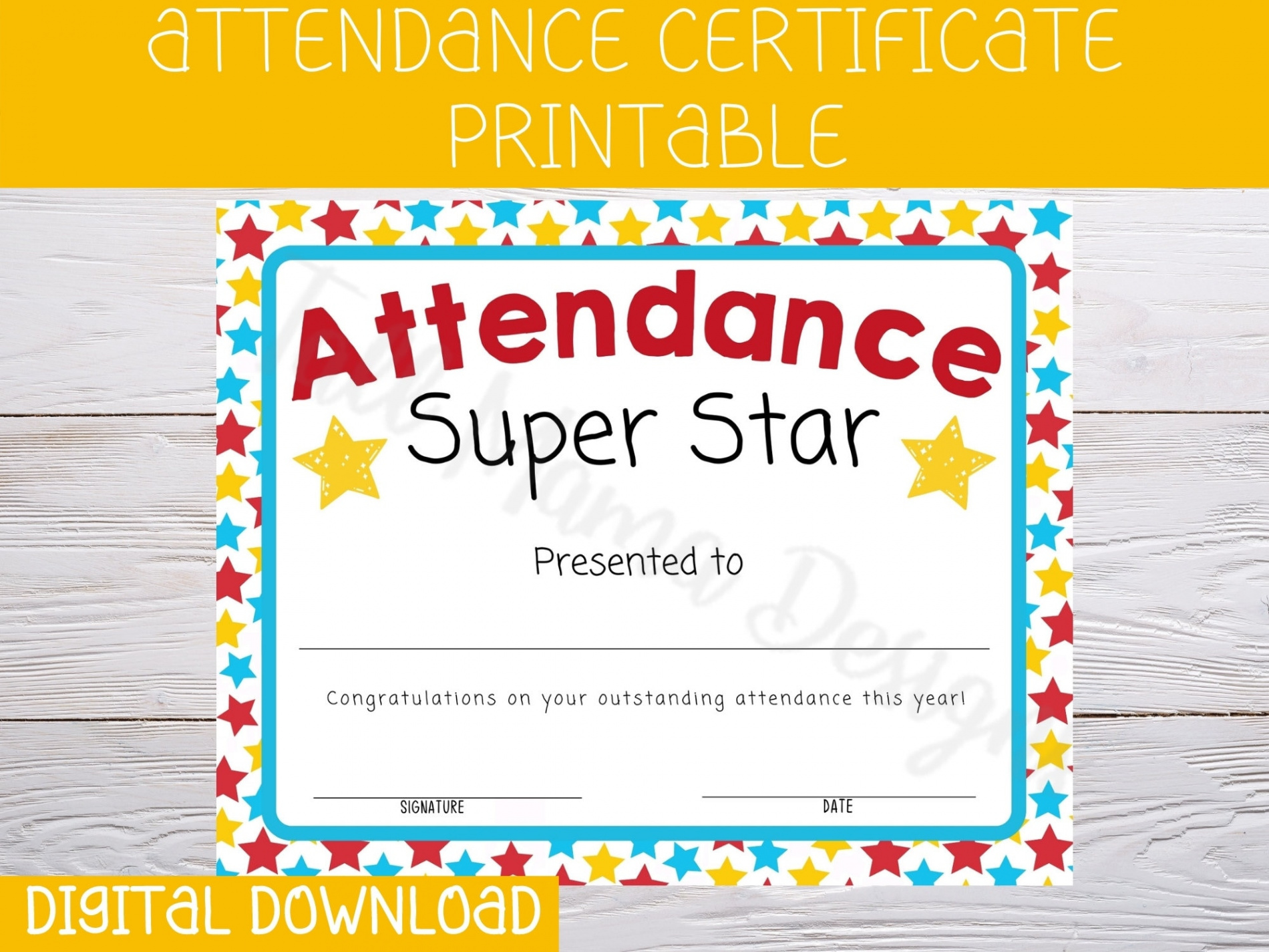 Attendance Award Certificate Printable Perfect Attendance - Etsy