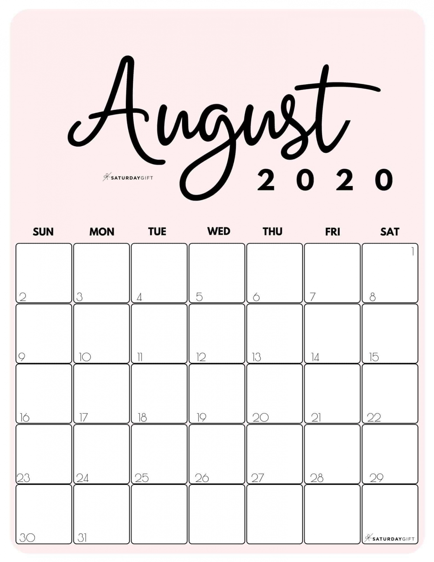 August  Calendar -  Cute & FREE Printables  SaturdayGift