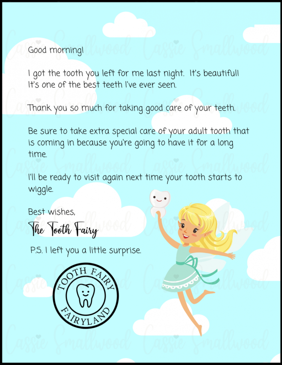 Awesome Tooth Fairy Letter Printable - Cassie Smallwood  Tooth