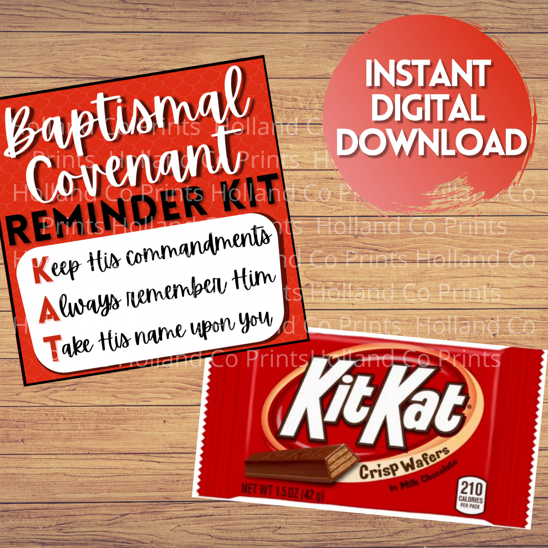 Baptism Covenant Reminder Kit Kat Printable Primary Baptism - Etsy