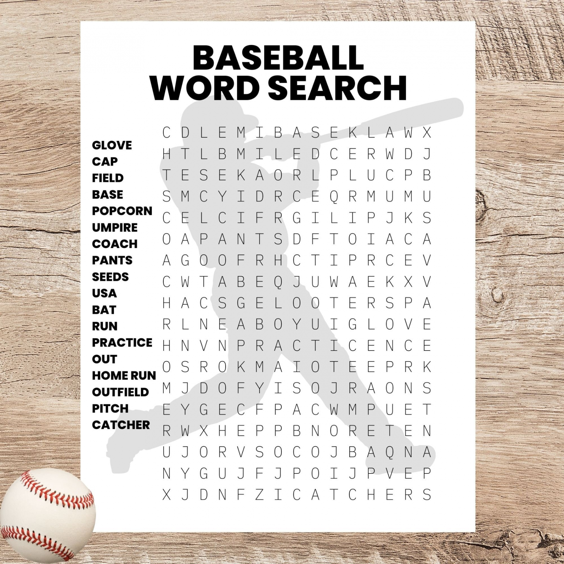 Baseball Word Search Printable/sports Printable Activity for - Etsy