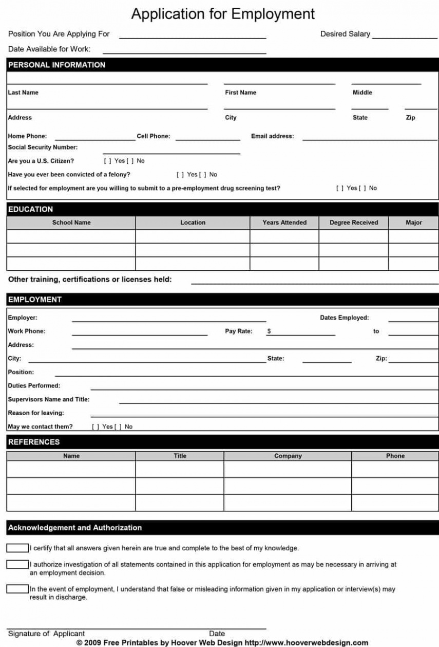 ✓Best + Employment Application Template PDF - You Calendars