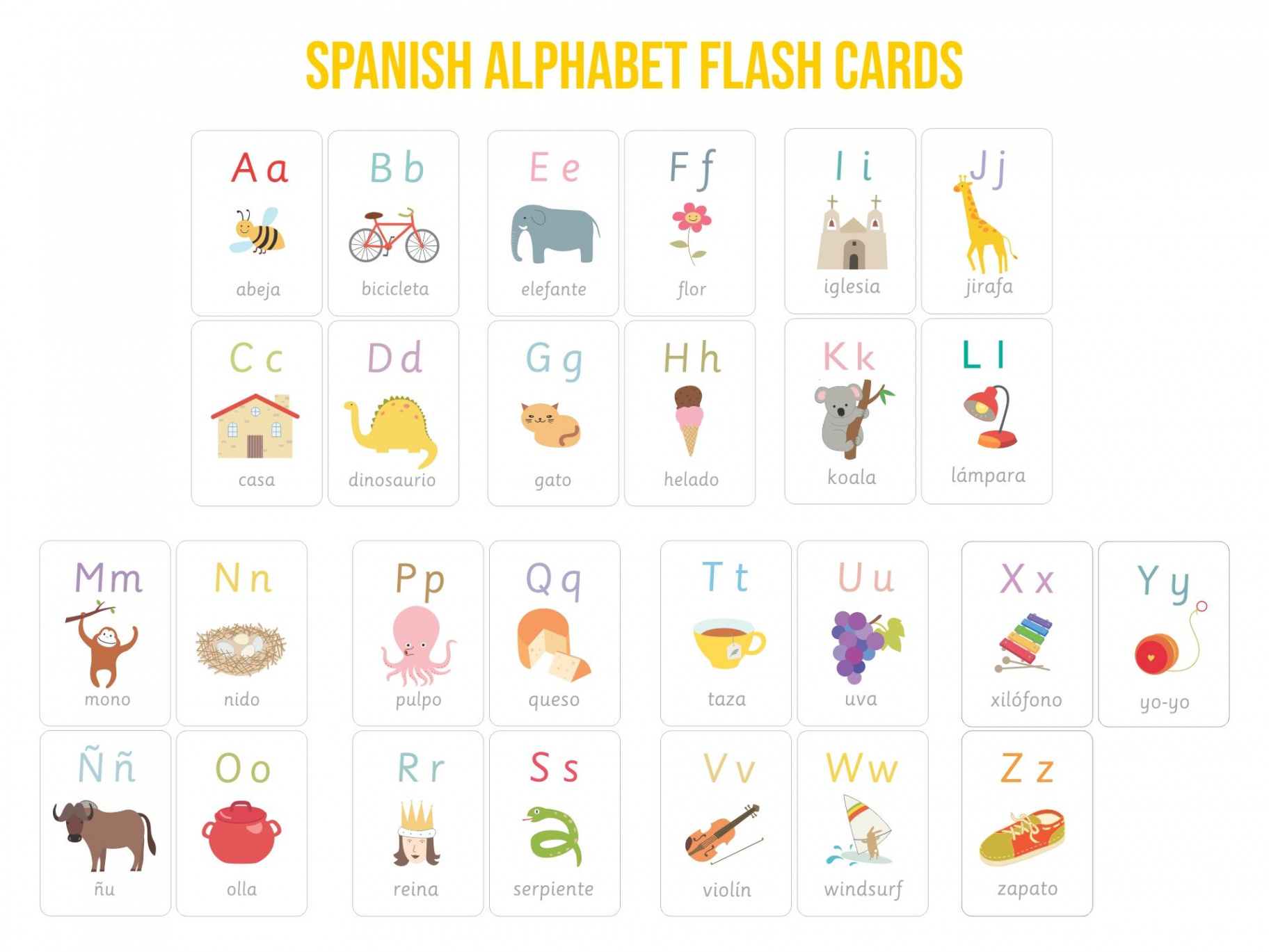 Best Printable Spanish Alphabet Cards  Alphabet flash cards