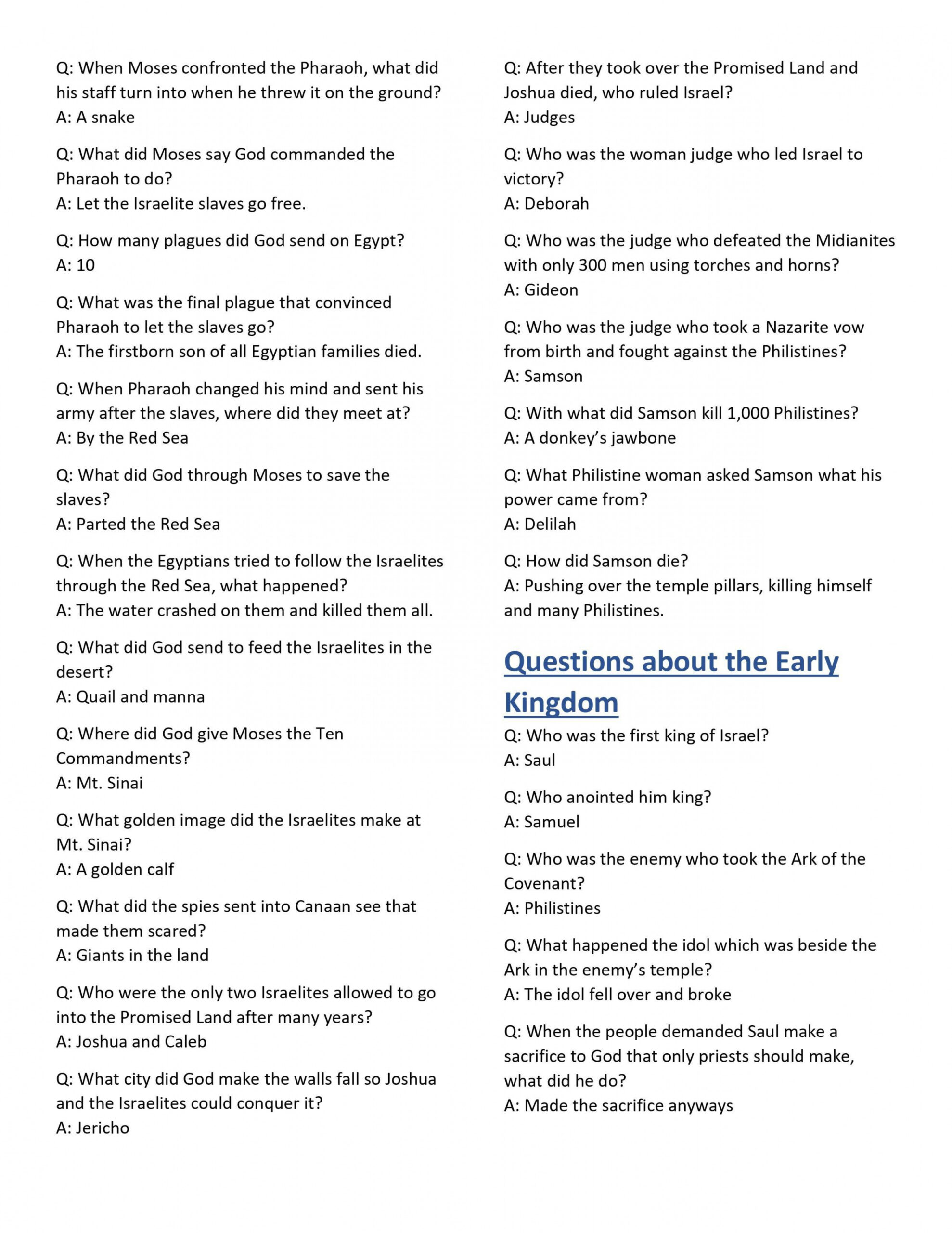 Bible Trivia Questions & Answers (free download) - Sunday