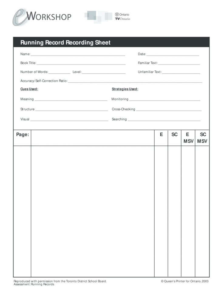 Blank Running Record Form - Fill Online, Printable, Fillable