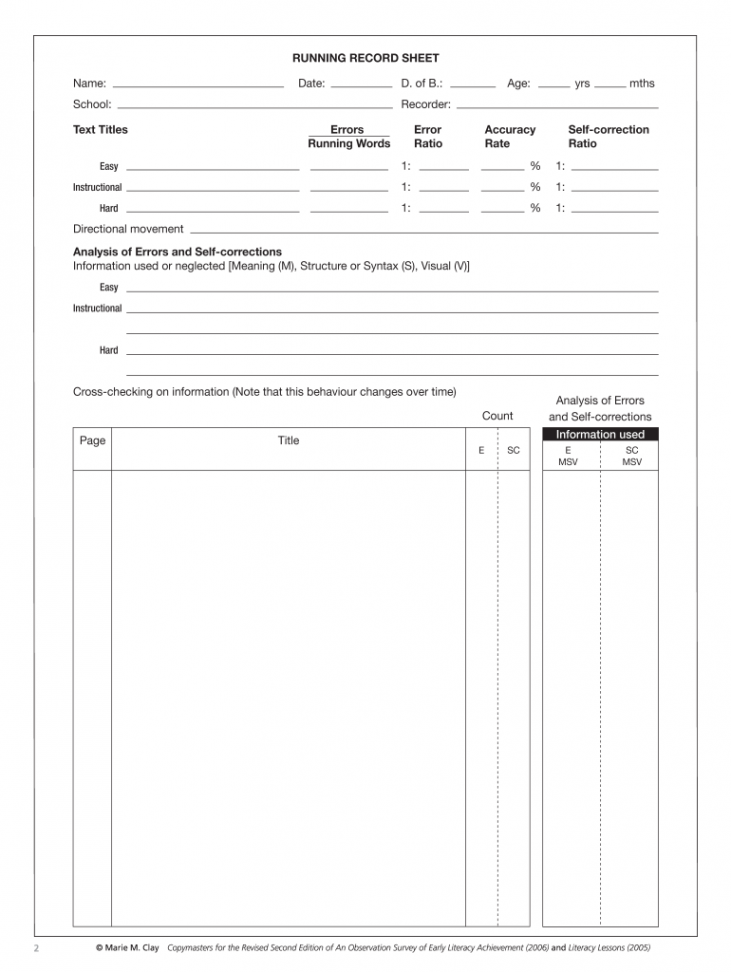 Blank Running Record Form Pdf - Fill Online, Printable, Fillable