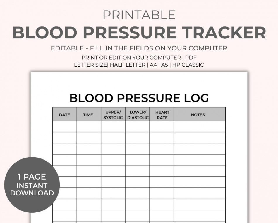 Blood Pressure Chart Printable Instant Download Medical - Etsy