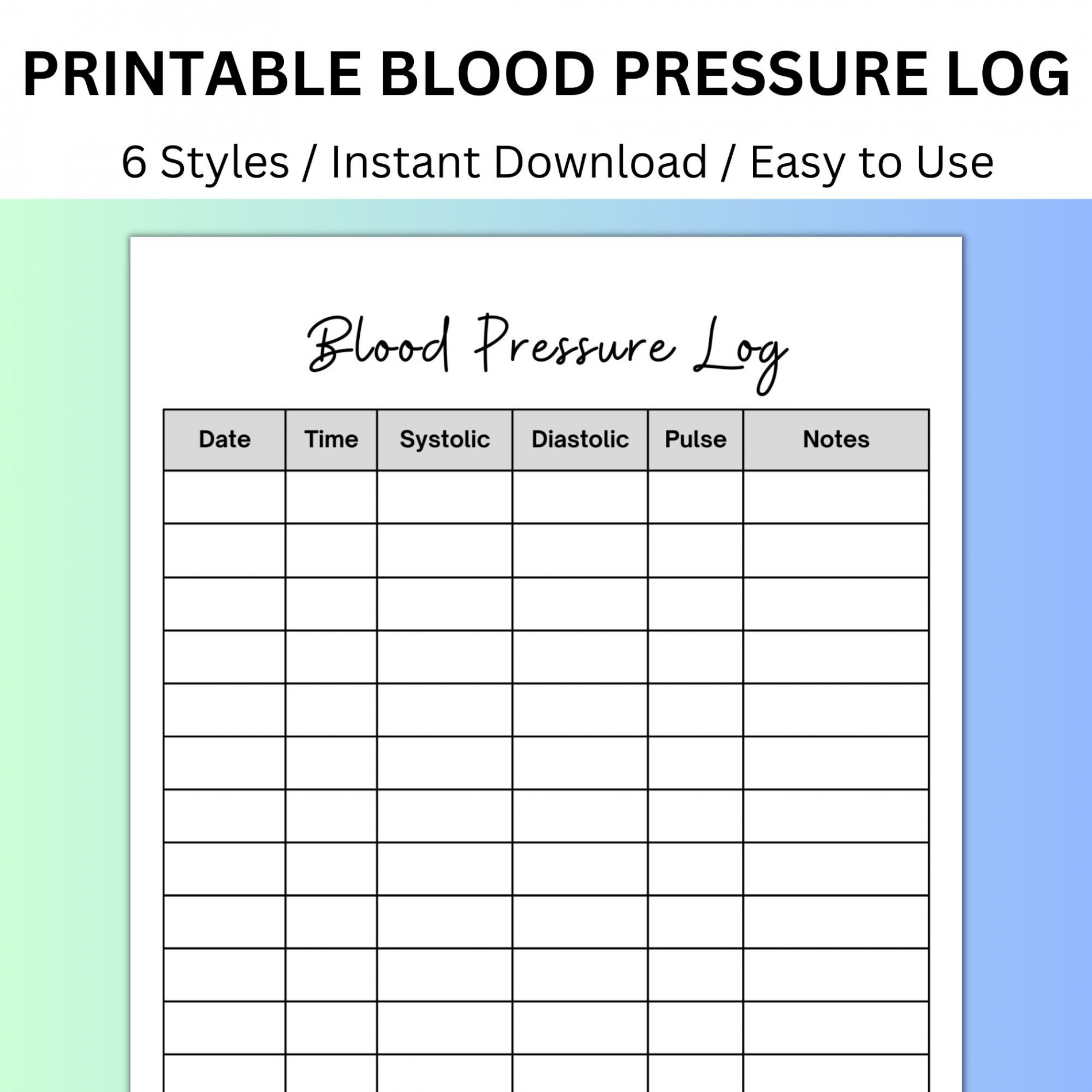 Blood Pressure Tracker Printable Blood Pressure Log Health - Etsy