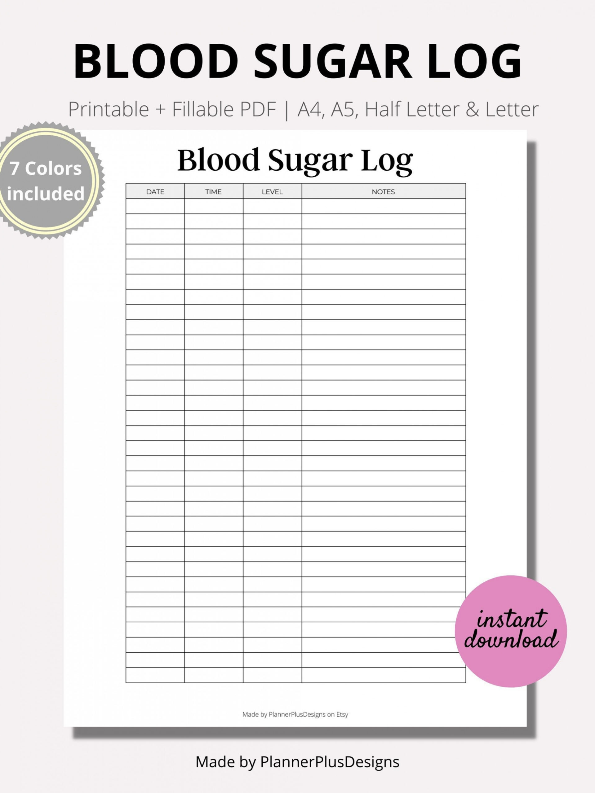 Blood Sugar Log Printable Blood Sugar Tracker Blood Glucose - Etsy