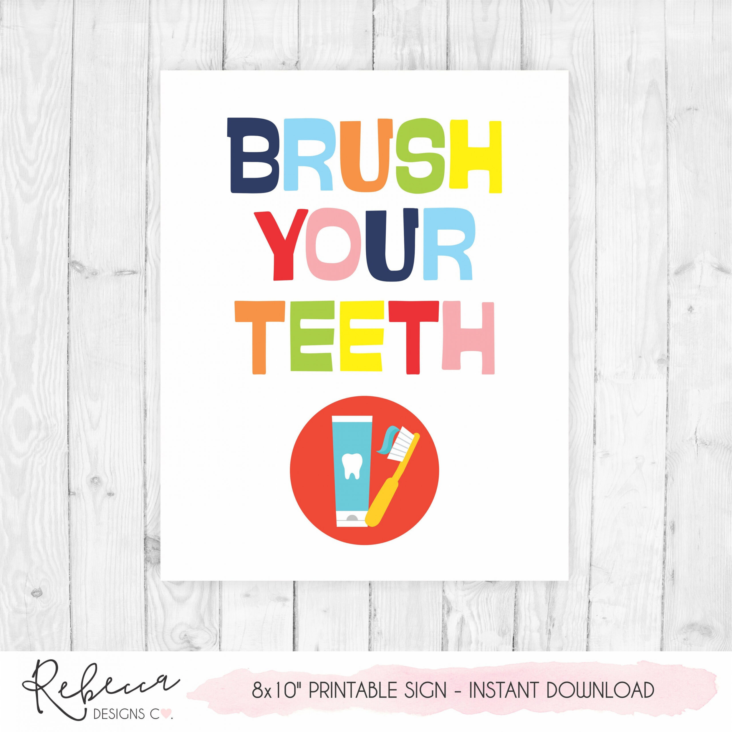 Brush Your Teeth Sign Printable Kids Bathroom Decor Boy - Etsy