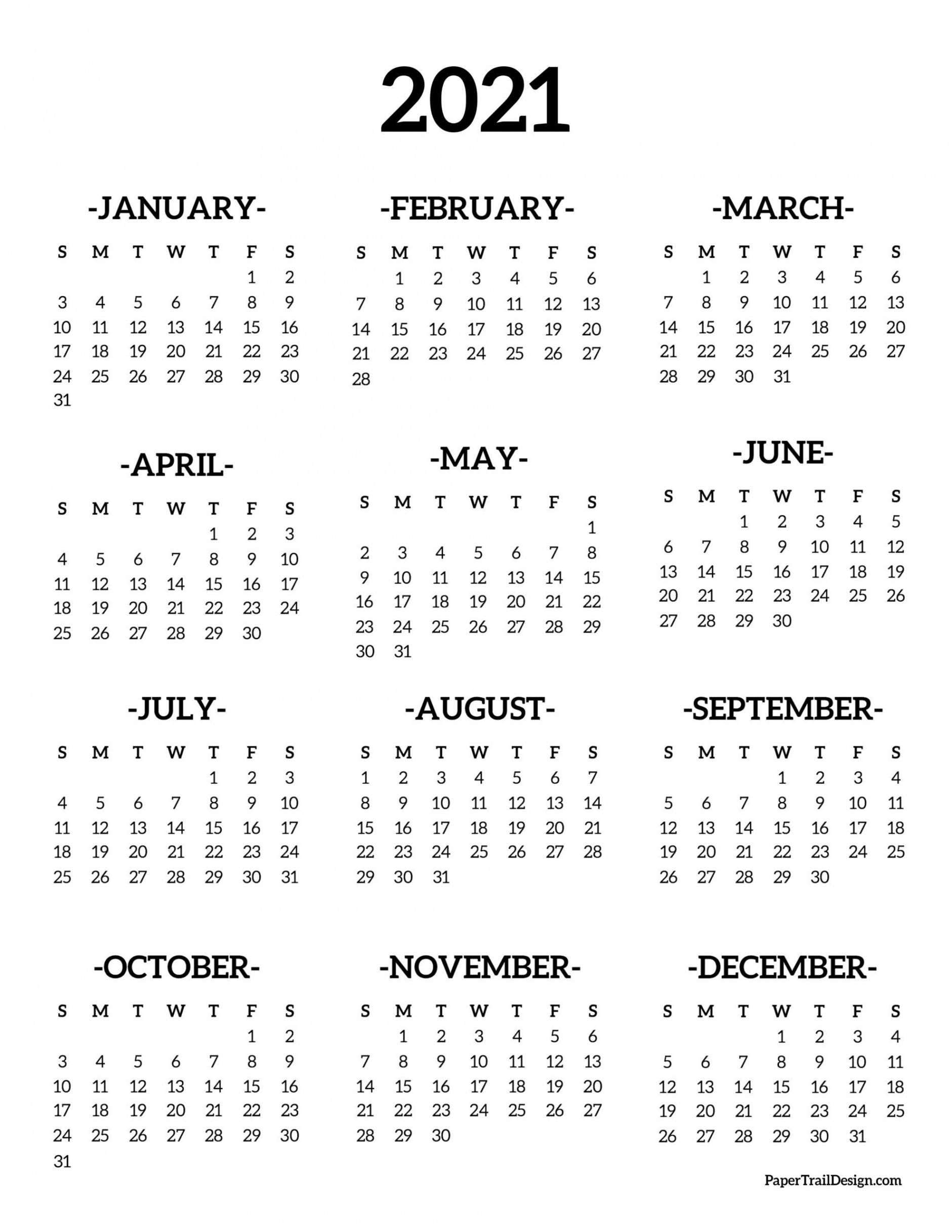 Calendar  Printable One Page - Paper Trail Design  Calendar