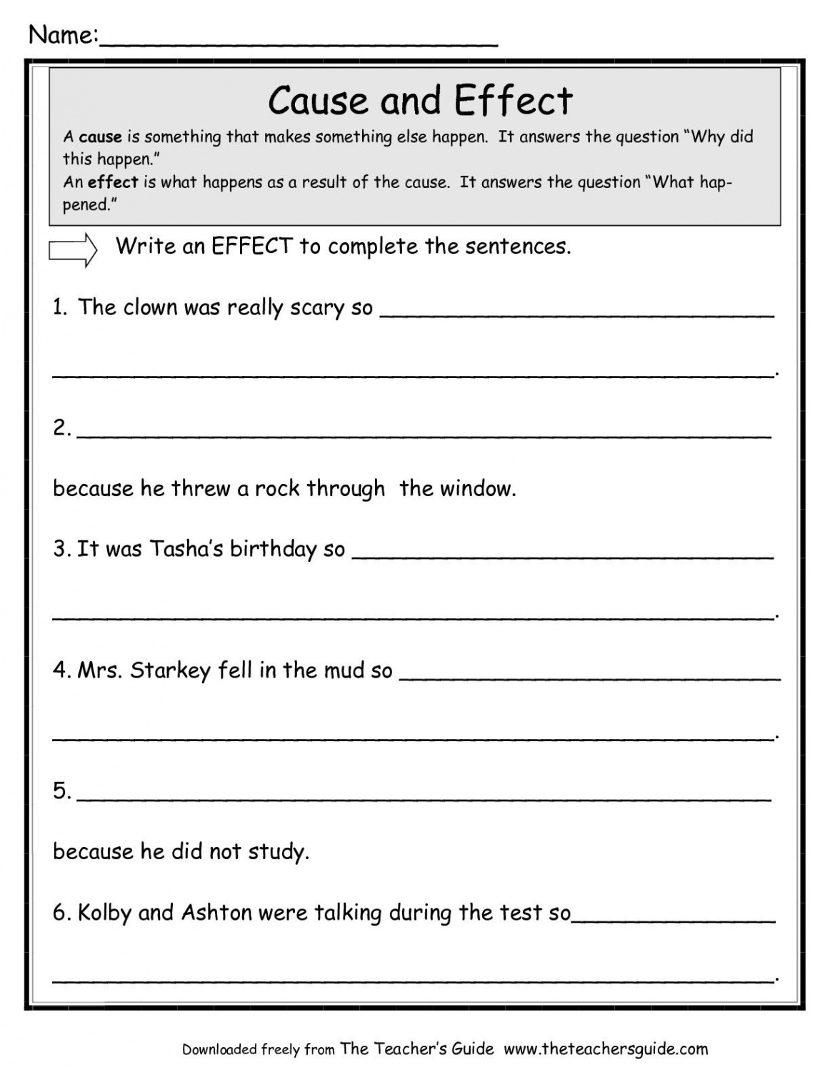 Cause and Effect Worksheets from The Teacher