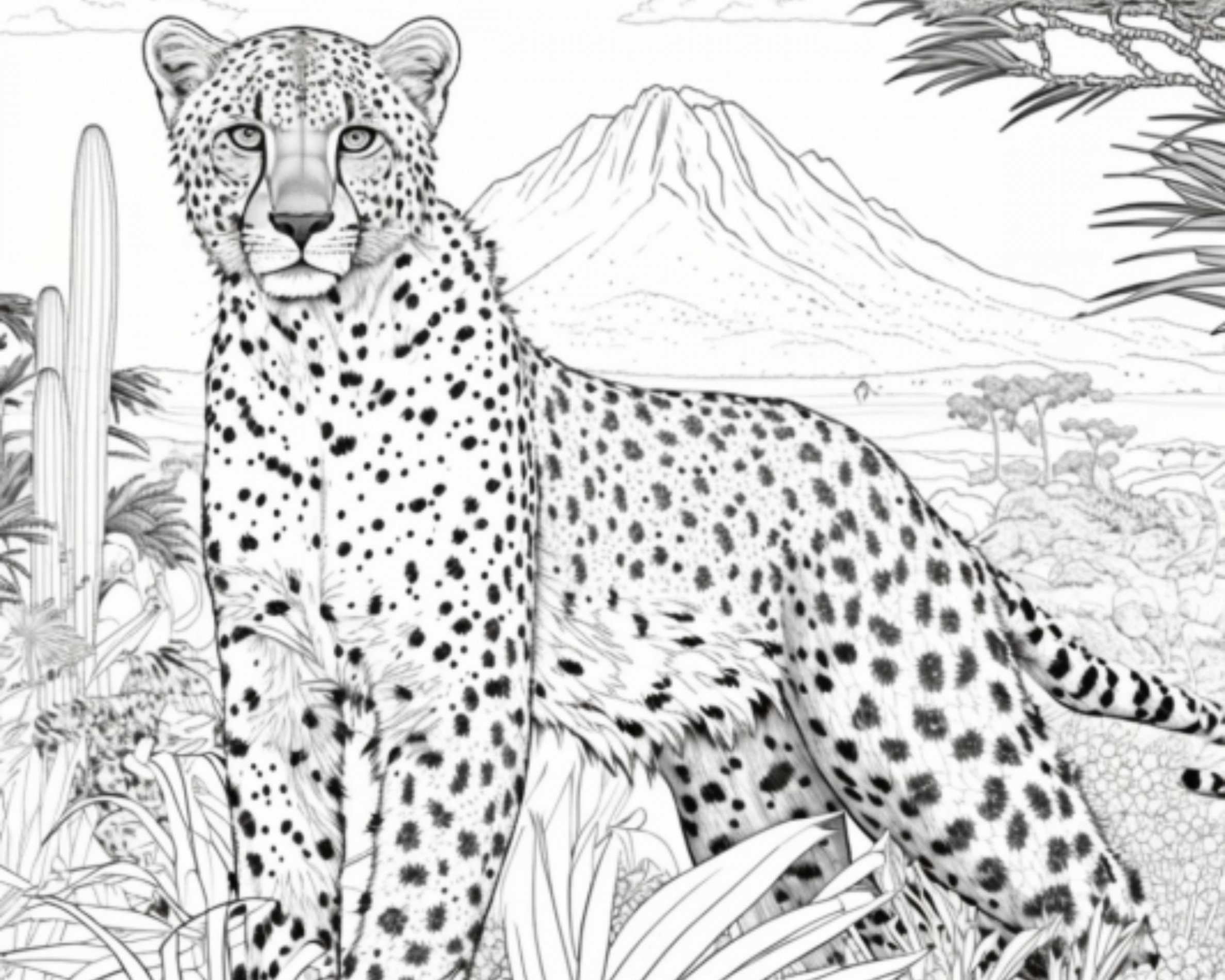 Cheetah Coloring Pages Elegant Black & White Outlined - Etsy