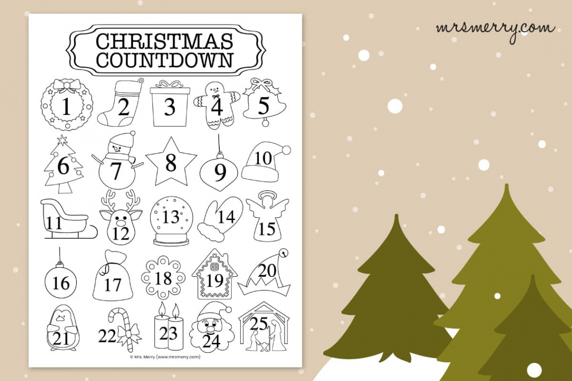 Christmas Countdown Printable  Coloring Christmas Calendar  Mrs