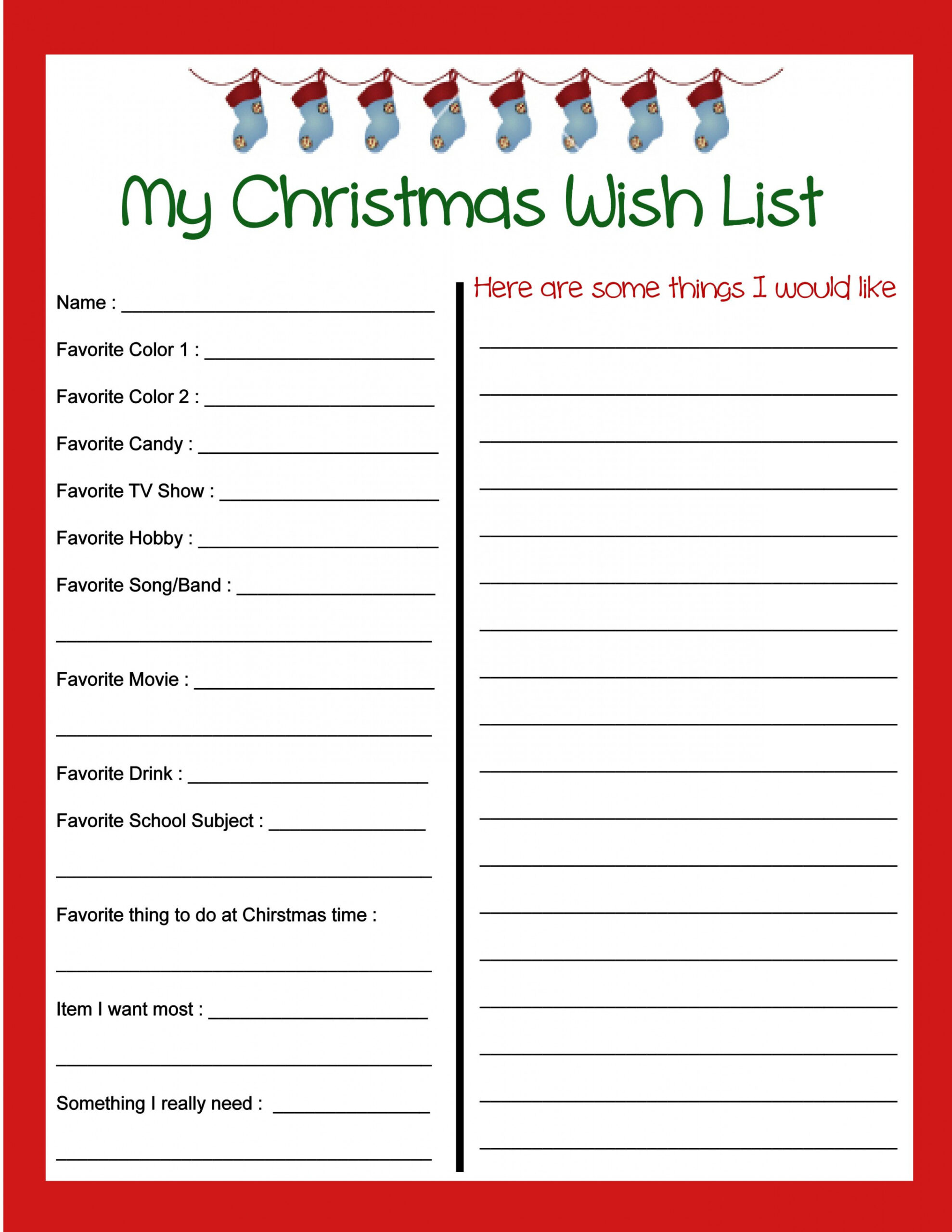 Christmas list printable