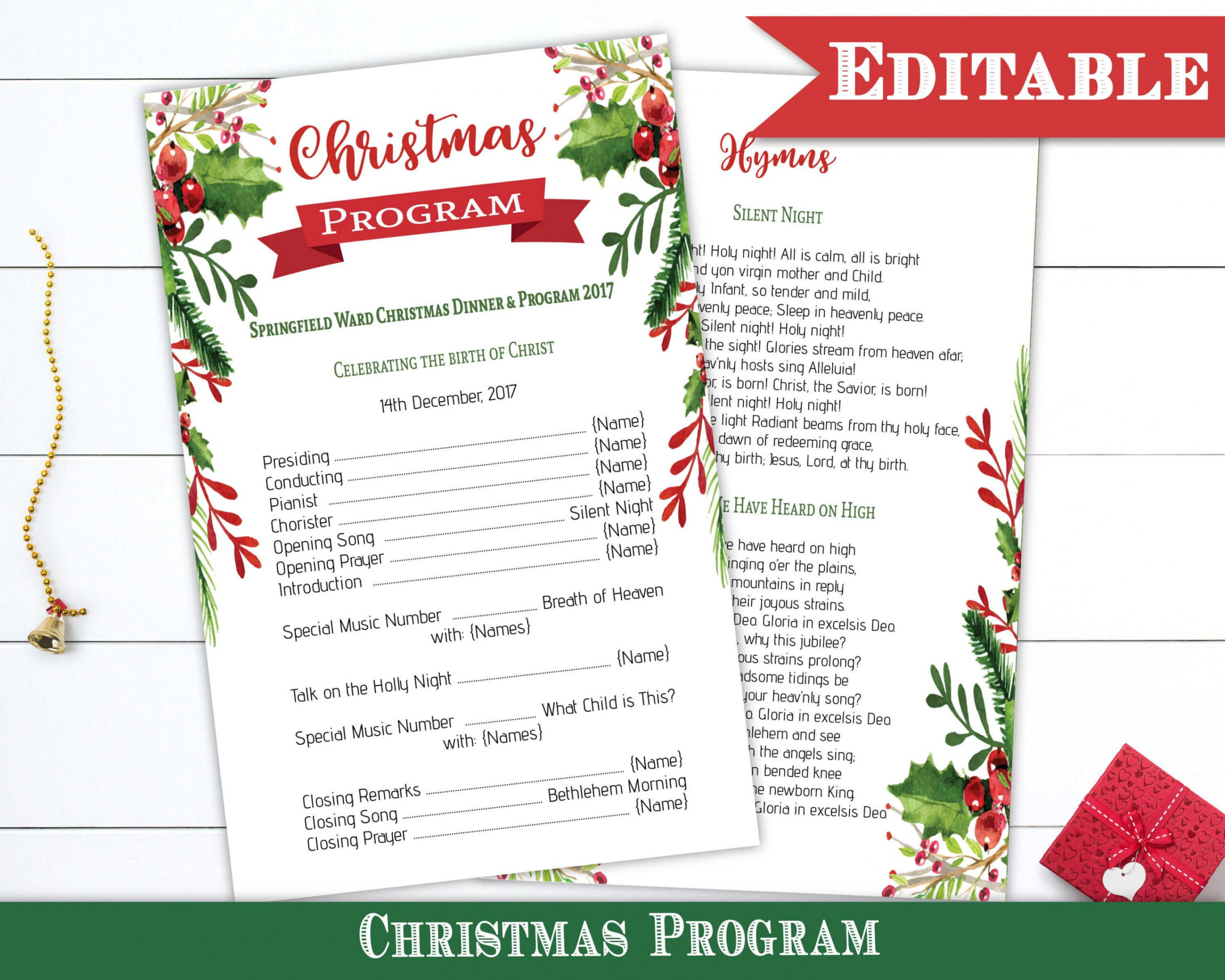 Christmas Program Template Editable PDF Christmas Dinner - Etsy