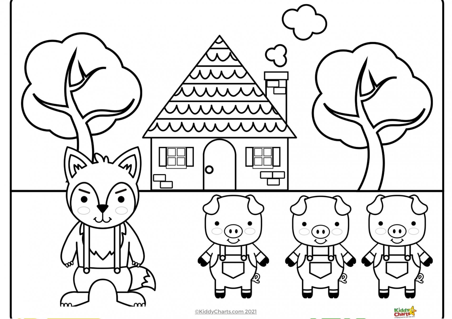 Cute coloring pages: Three little pigs - KiddyCharts Shop