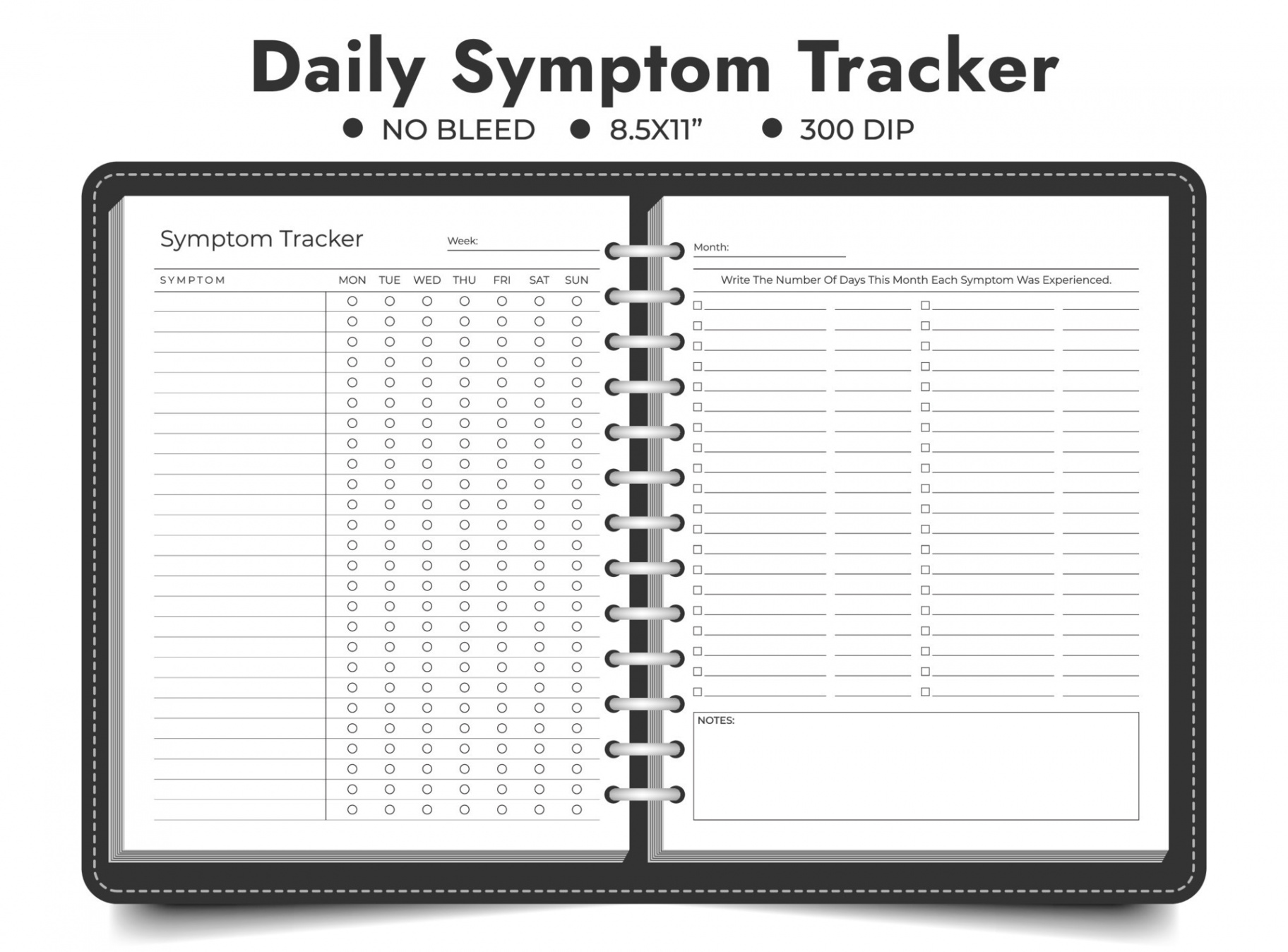 Daily Symptom Tracker Printable, Symptoms Journal, Medical Tracker