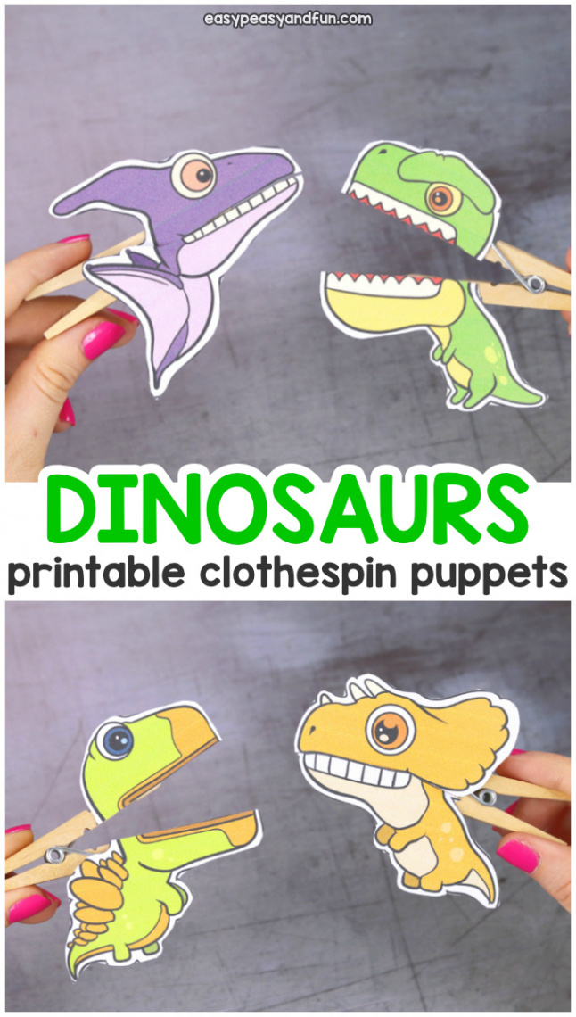 Dinosaurs Clothespin Puppets - Printable Paper Craft - Easy Peasy