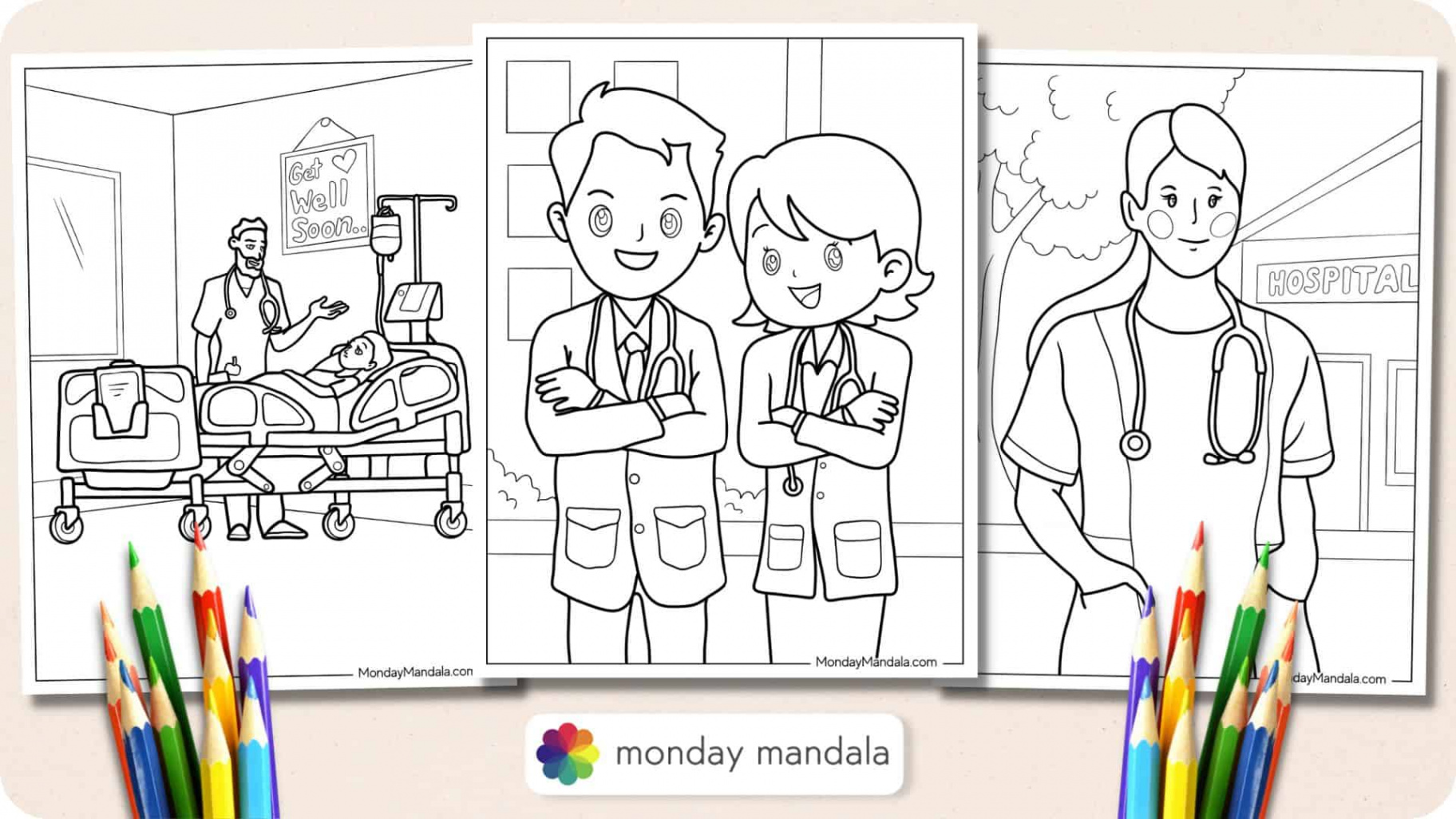 Doctor & Nurse Coloring Pages (Free PDF Printables)