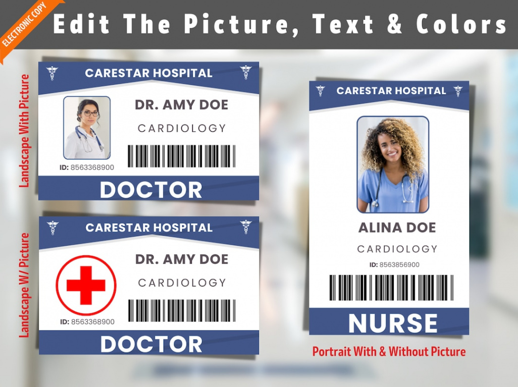 Doctor Nurse ID Badge Editable Hospital Staff ID Pretend - Etsy