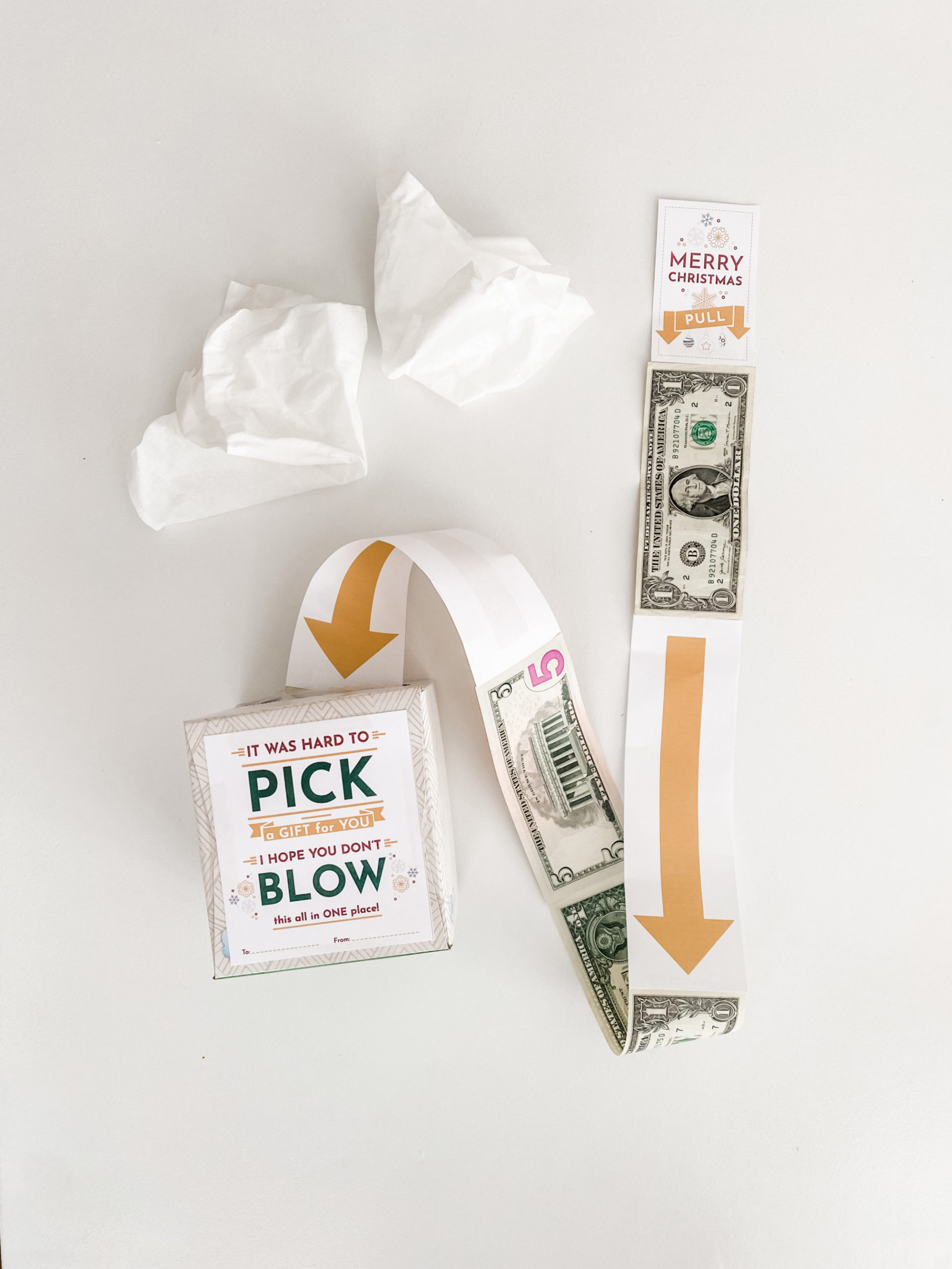 Easy Christmas Gift Idea: Tissue Box Money Roll + Free Printable