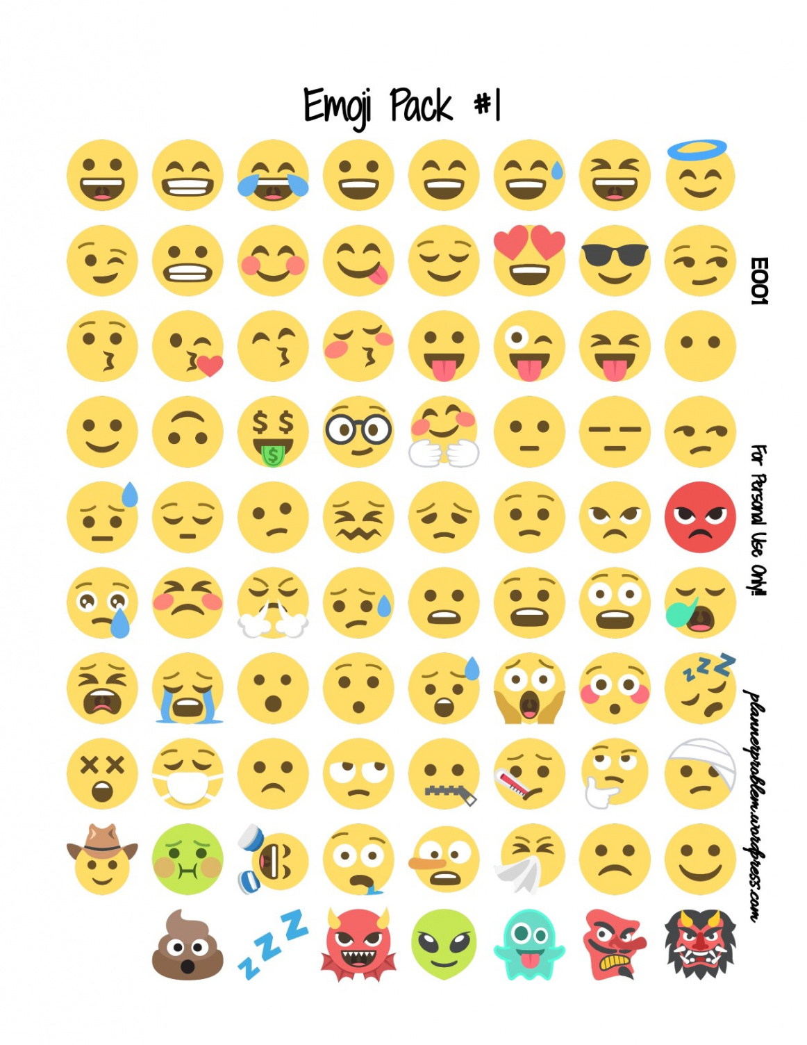 Emoji Pack #  Free Printable Planner Stickers – PlannerProblem