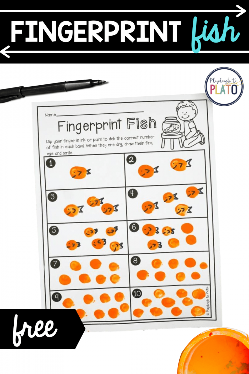 Fingerprint Fish Number Activity - Playdough To Plato