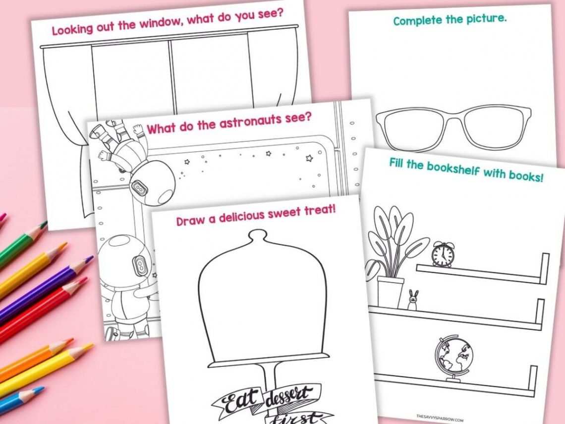 Finish the Picture Drawing Prompt Worksheets for Kids - Free Printable