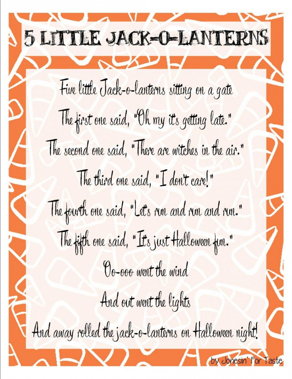 Five Little Jack-o-lanterns Halloween Printable