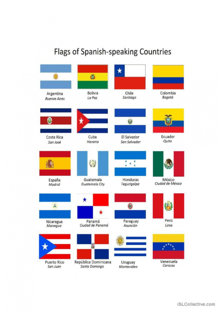 Flags of Spanish-speaking Countries: English ESL worksheets pdf & doc