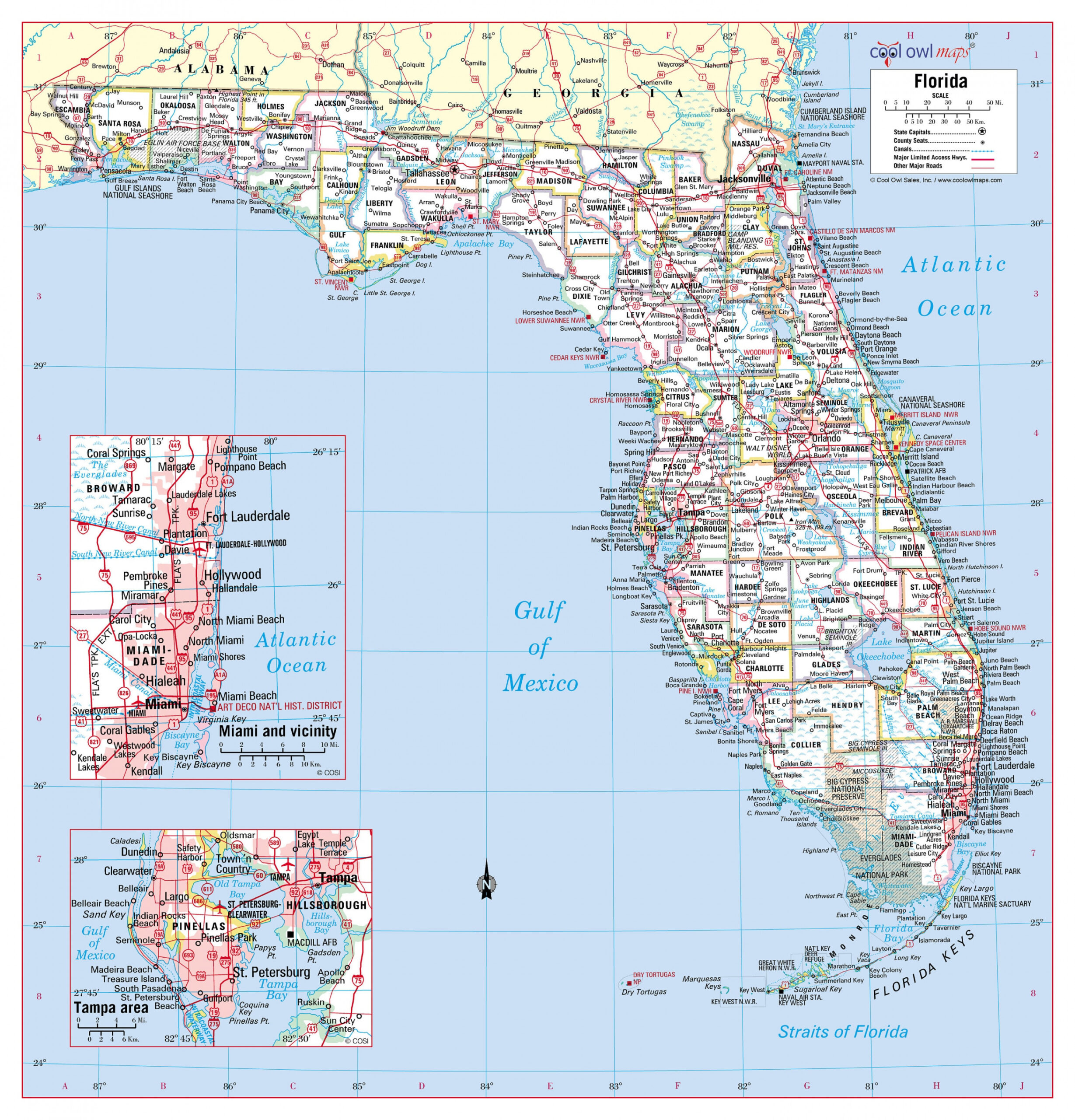 Florida State Wall Map Large Print Poster