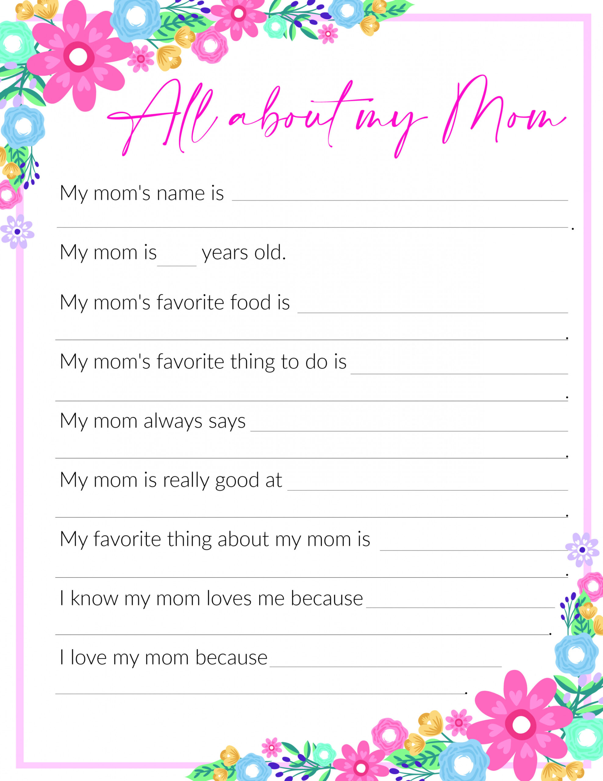 Free "All About My Mom" Printables - Freebie Finding Mom