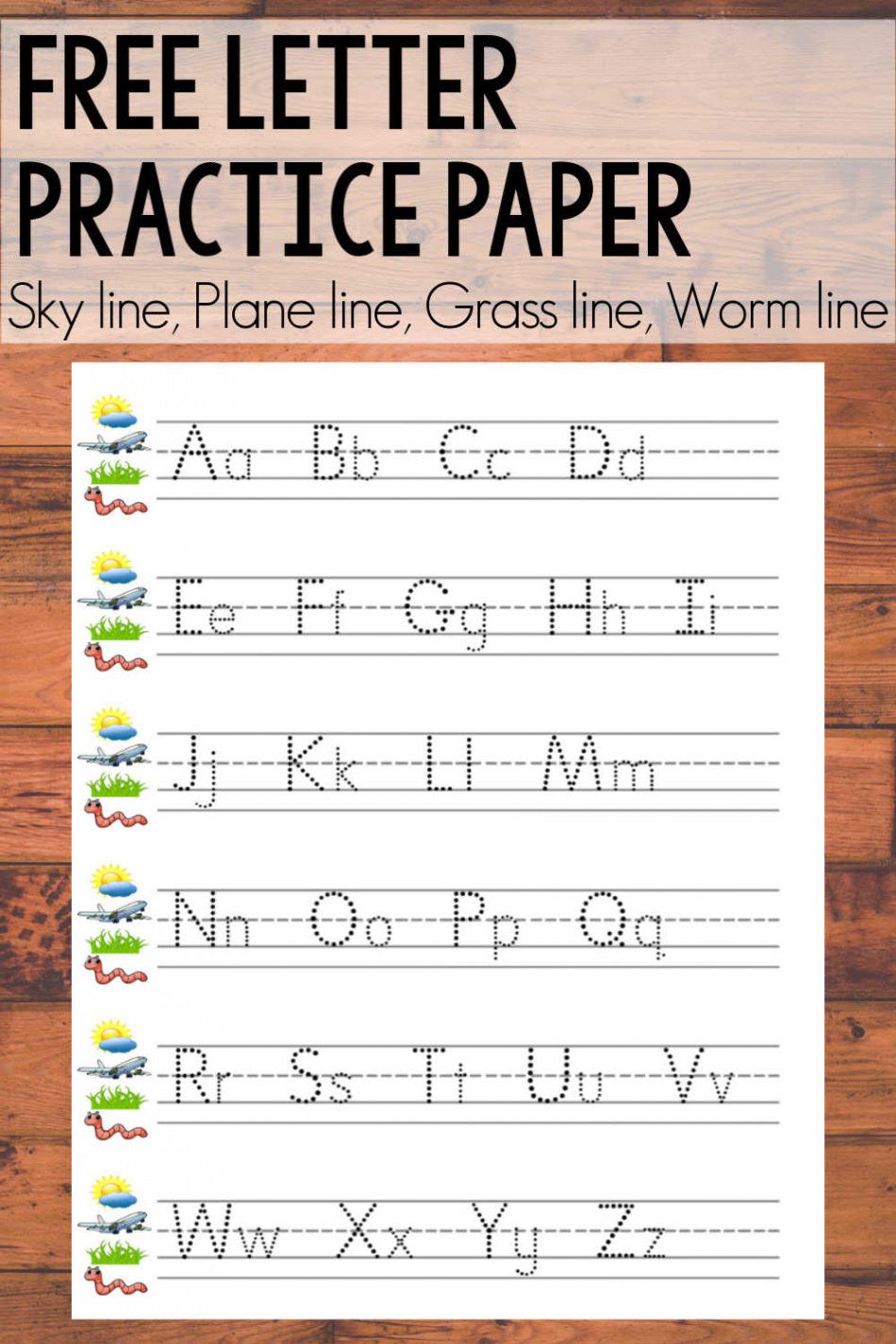 Free Alphabet Printable {Sky Line, Plane Line, Grass Line, Worm