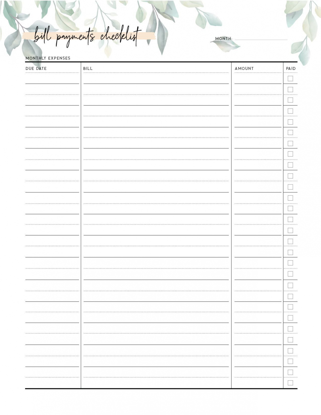 FREE Bill Payment Checklist PDF - World of Printables  Bill