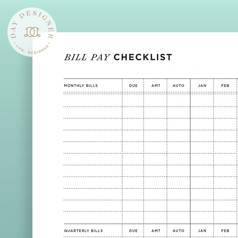 Free Bill Tracker Printable  Day Designer