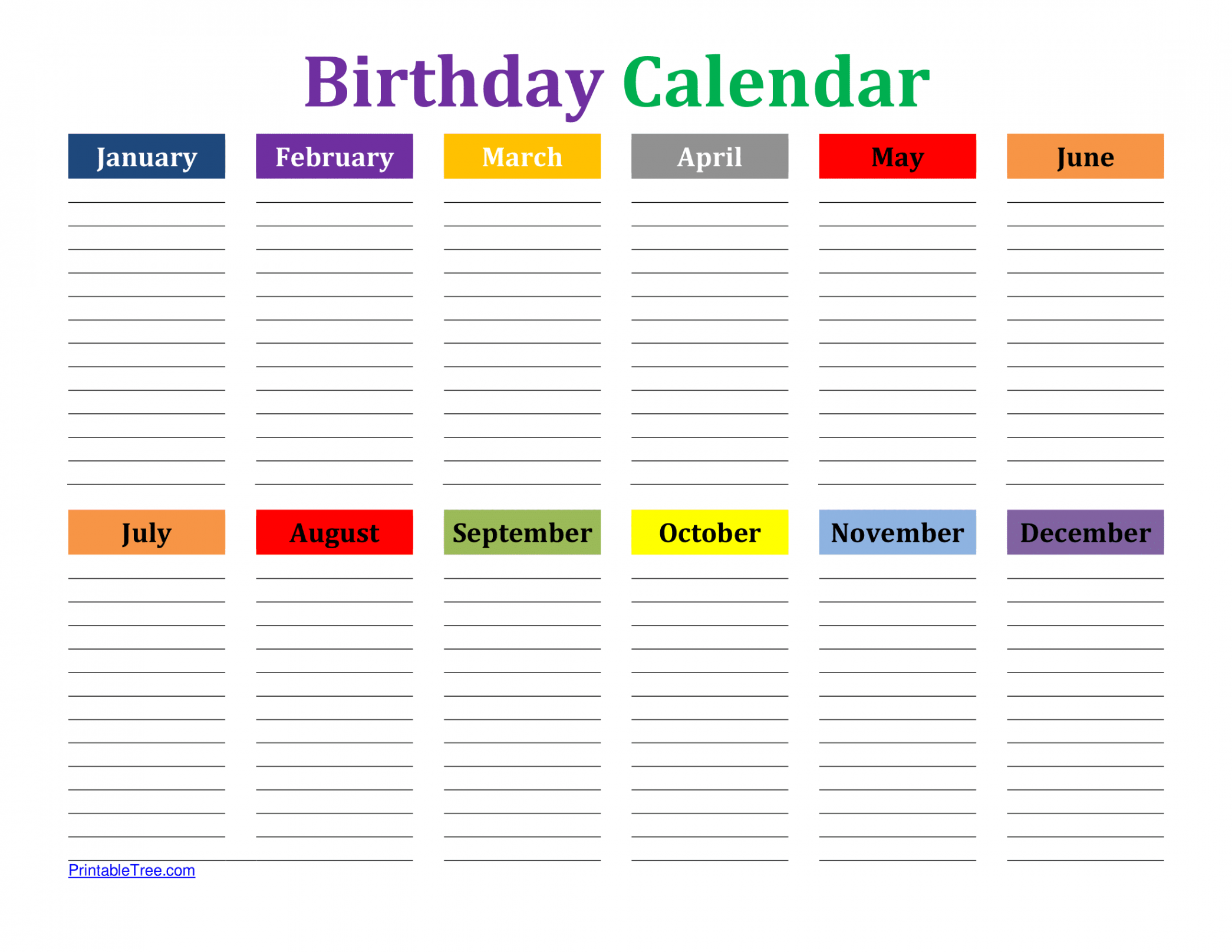 Free Birthday Calendar Printable PDF Templates - Printable Tree