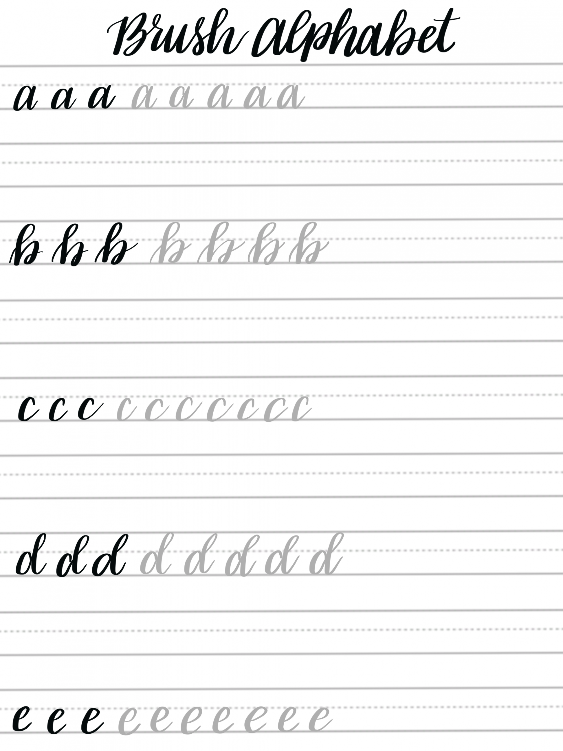 Free Brush Lettering Practice Sheets: Lowercase Alphabet -