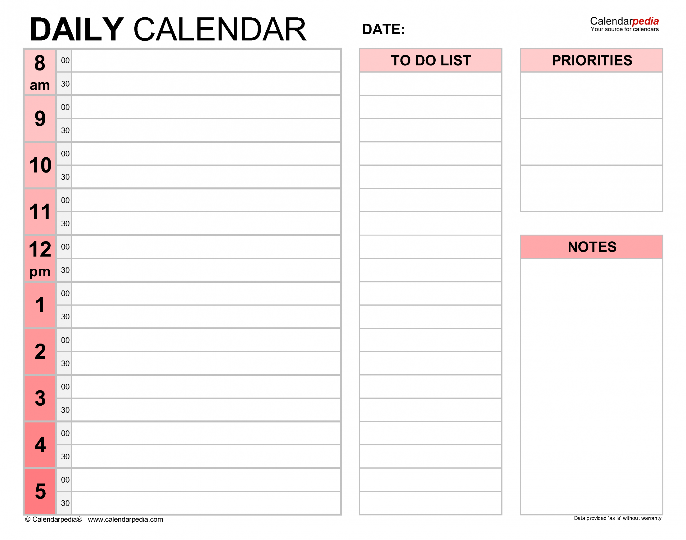 Free daily calendars in PDF format - + templates