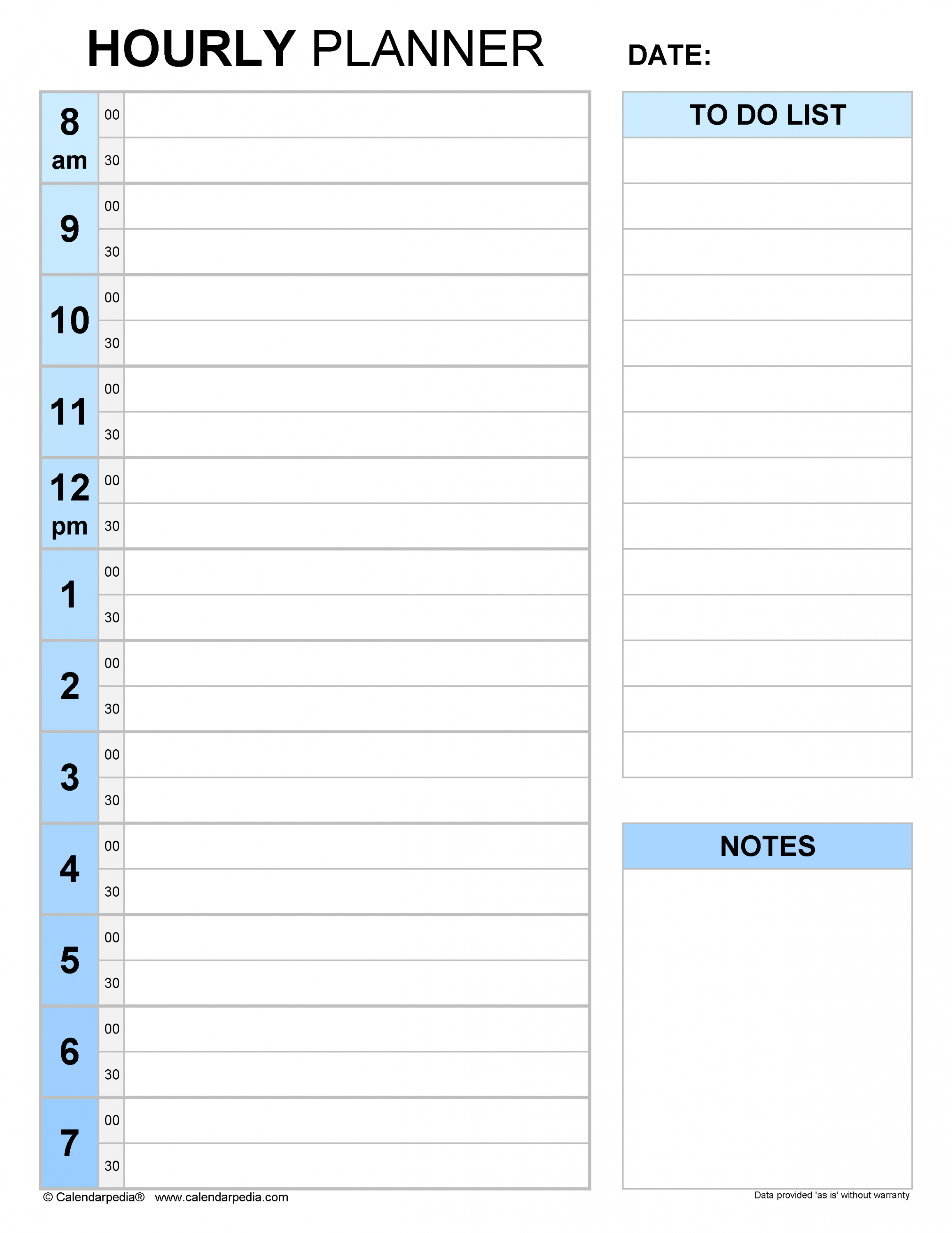 Free Hourly Planners in PDF Format - + Templates