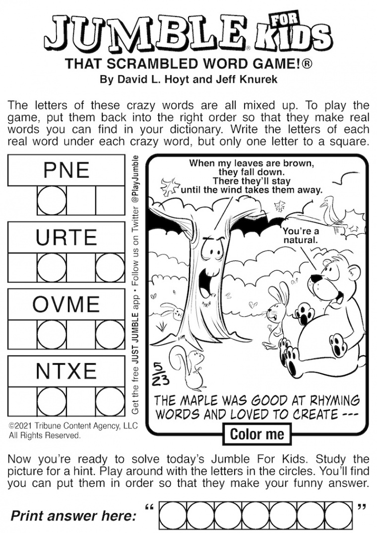 Free Jumble Puzzles for Kids and Adults  BOOMER Magazine