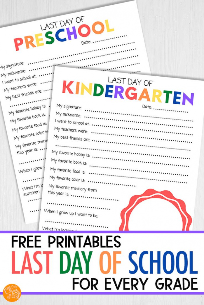 Free Last Day of School Printables for Every Grade  Last day of