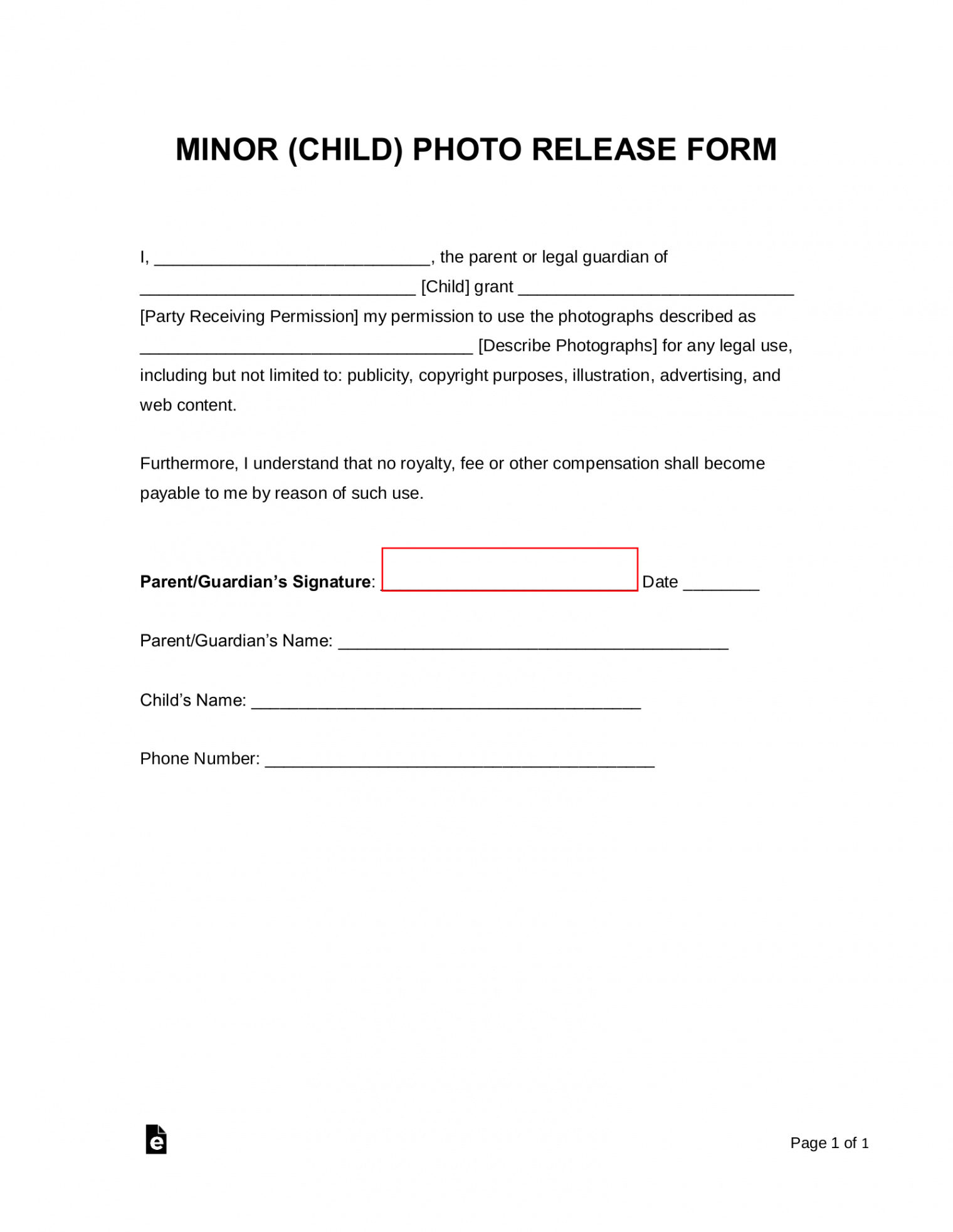 Free Minor (Child) Photo Release Form - PDF  Word – eForms