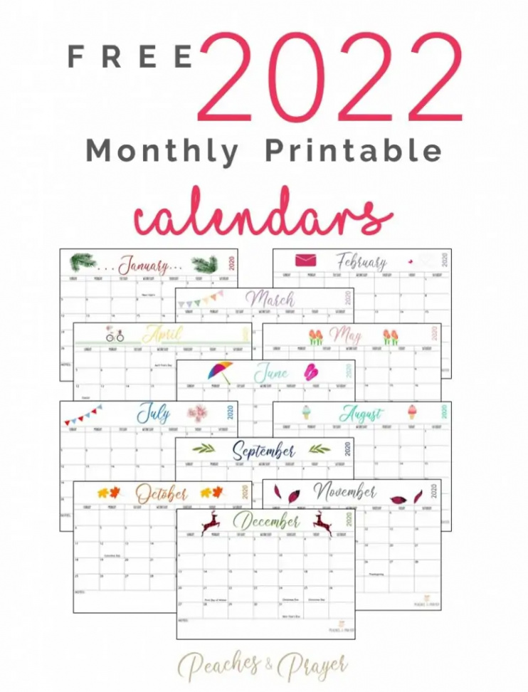 Free  Monthly Calendar Printables Two Options - Peaches & Prayer