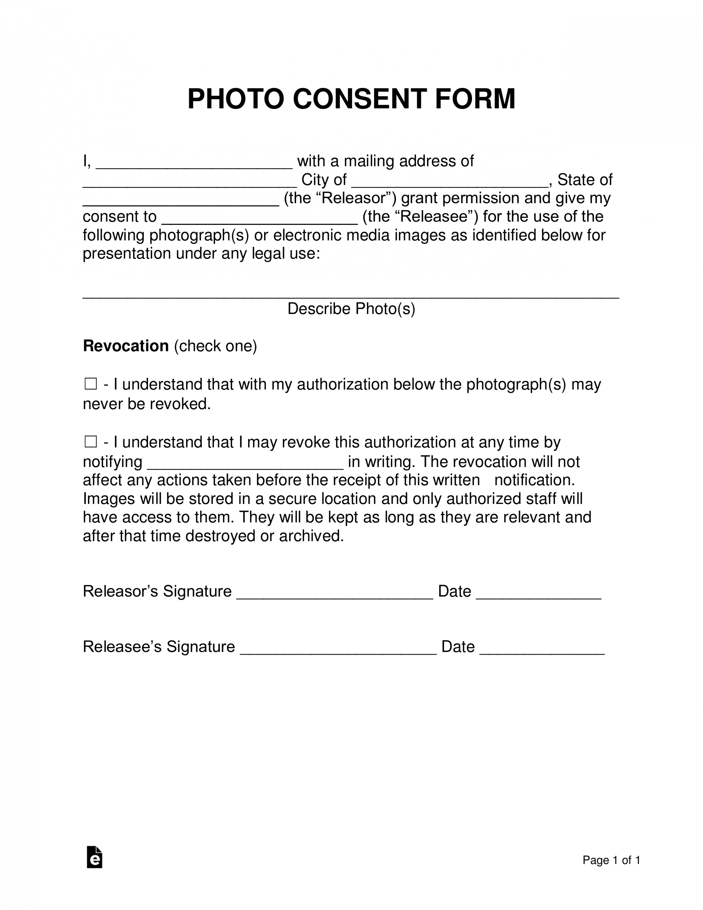 Free Photo Consent Form - PDF  Word – eForms