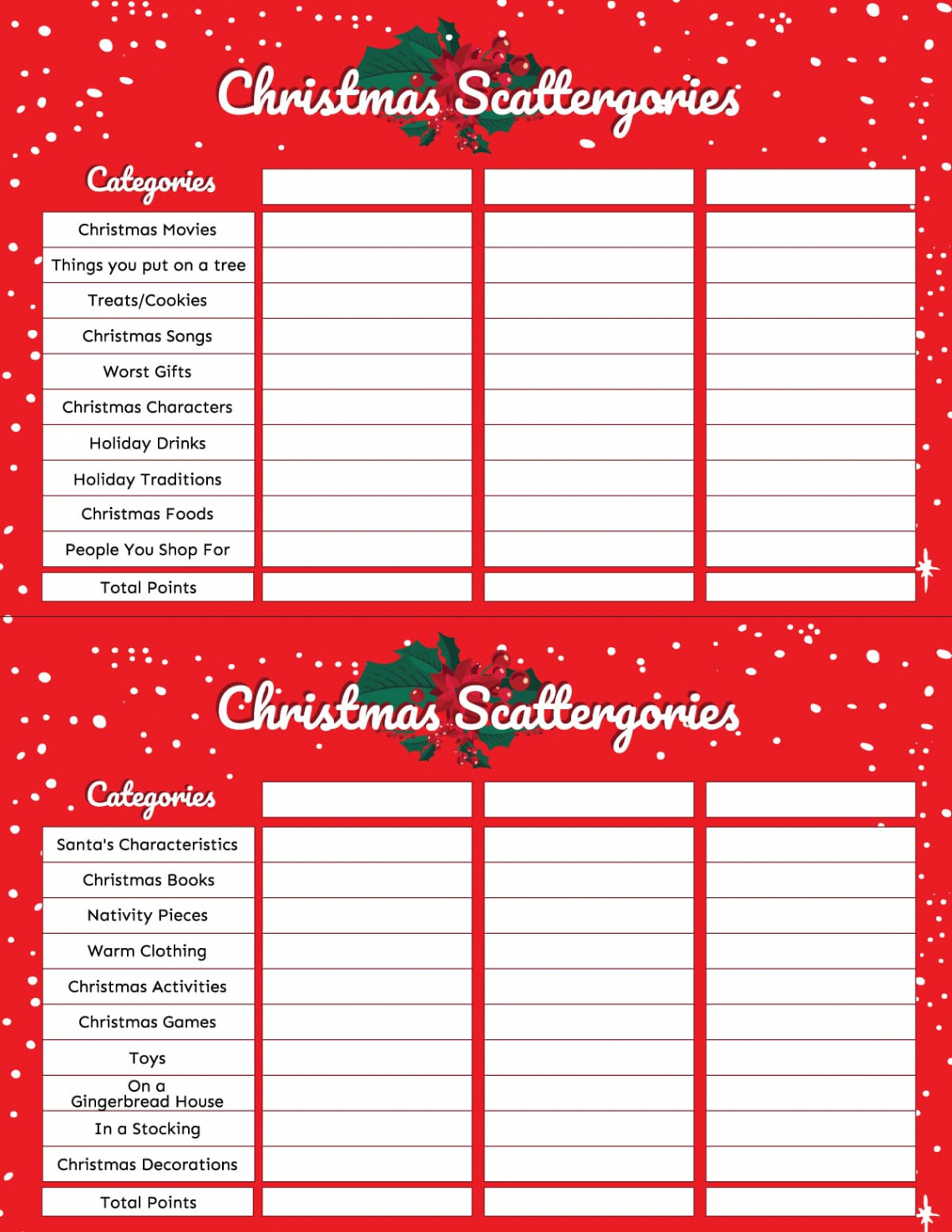 Free Printable Christmas Scattergories Game - Play Party Plan