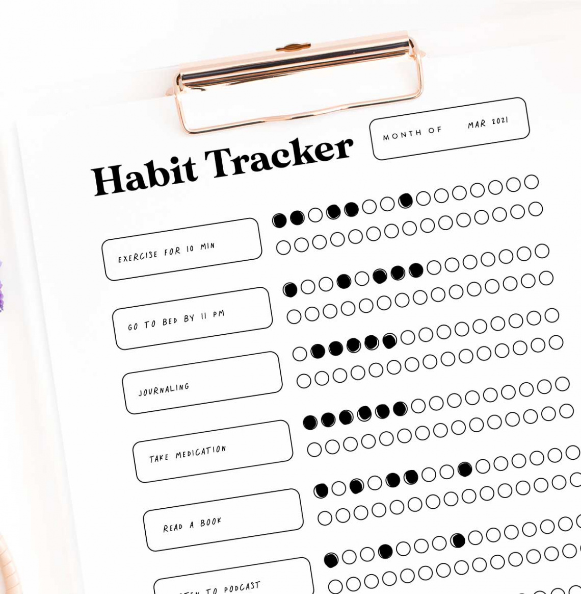 Free Printable  Day Habit Tracker - Clementine Creative